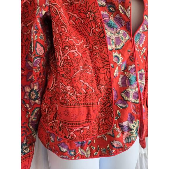 Phool Womens Medium Vintage Jacket Red Floral Boho Gypsy Festival Retro Asian - Picture 5 of 9